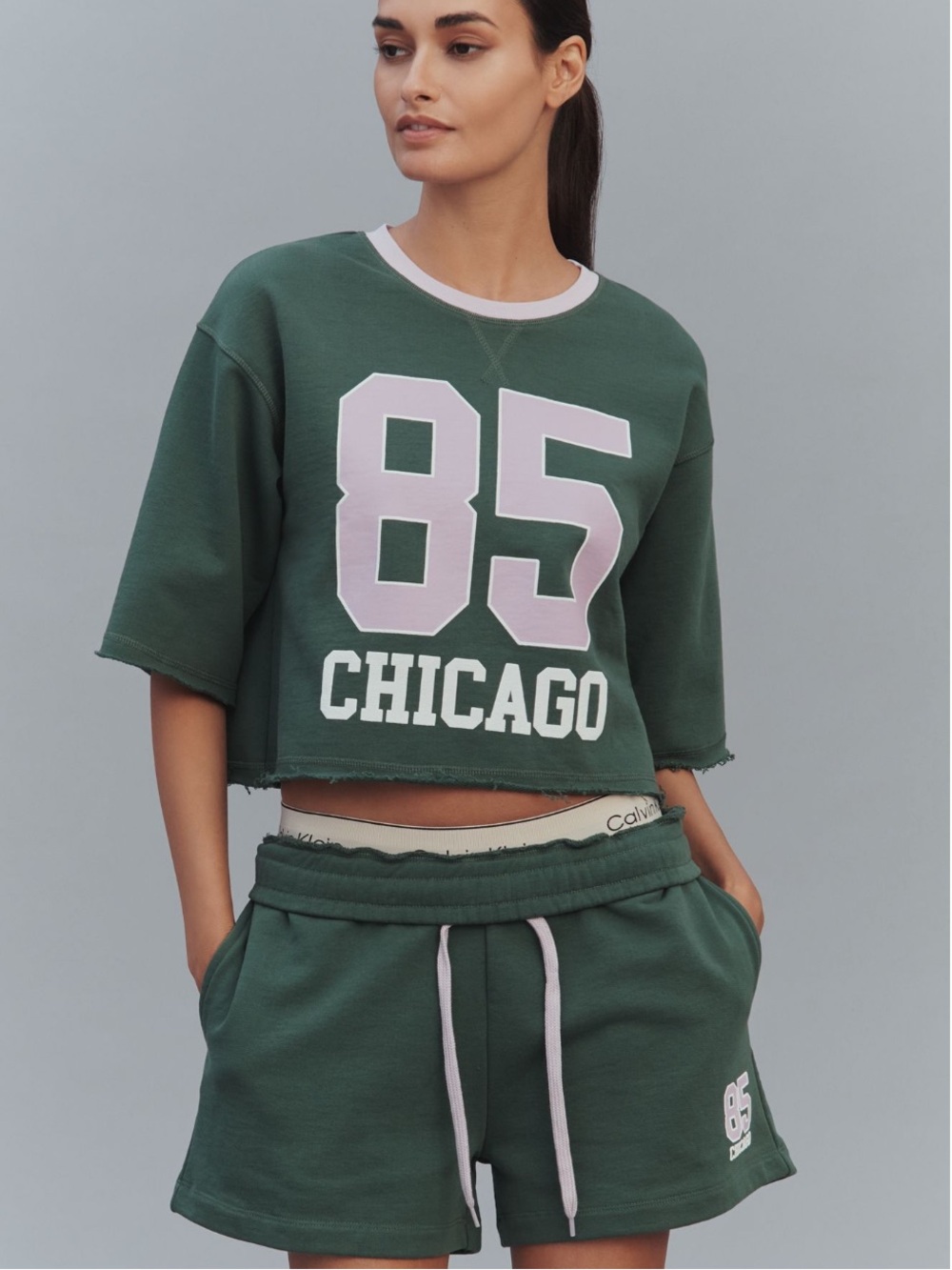 ANTHROPOLOGIE green Chicago sweat shorts top set